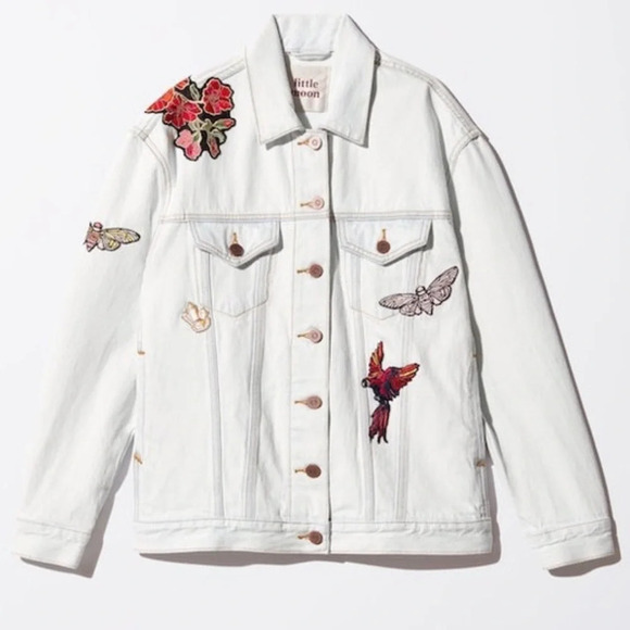 Little Moon Aritzia Dianthus White Denim Patch Decal Jacket L - Picture 7 of 16